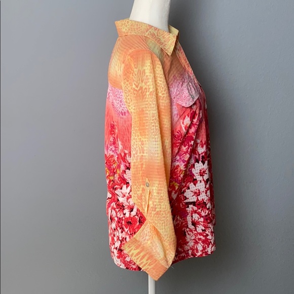 NYCollection Orange Pink Floral Button Down Blouse - Picture 5 of 10